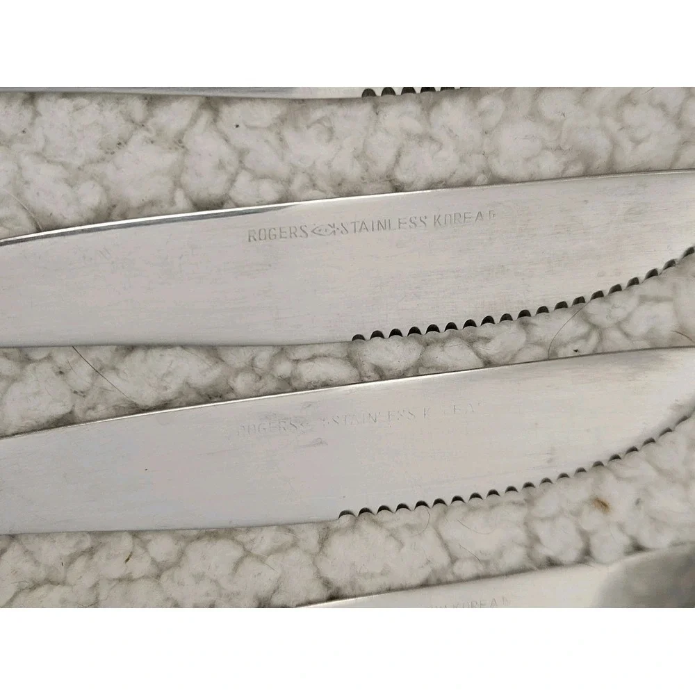 SET OF 8 ROGERS STANLEY ROBERTS FLORAL MIST STAINLESS STEEL KNIVES‎